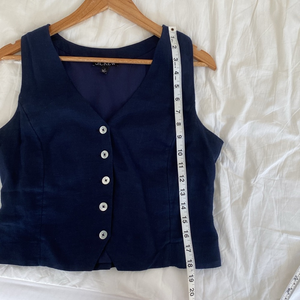 J. Crew Navy Button-Front Linen Vest 8 - Picture 3 of 5